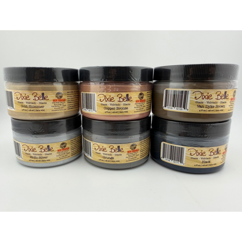 Dixie Belle Glaze 4oz, 4 REMAINING: Copper Bronze, Silver, Grunge, Black